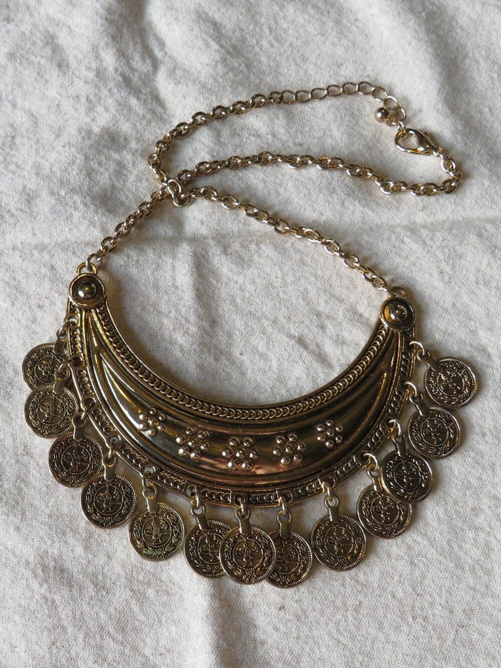 Ottoman Inspired Gold Brass Coin Bib Collar Necklace